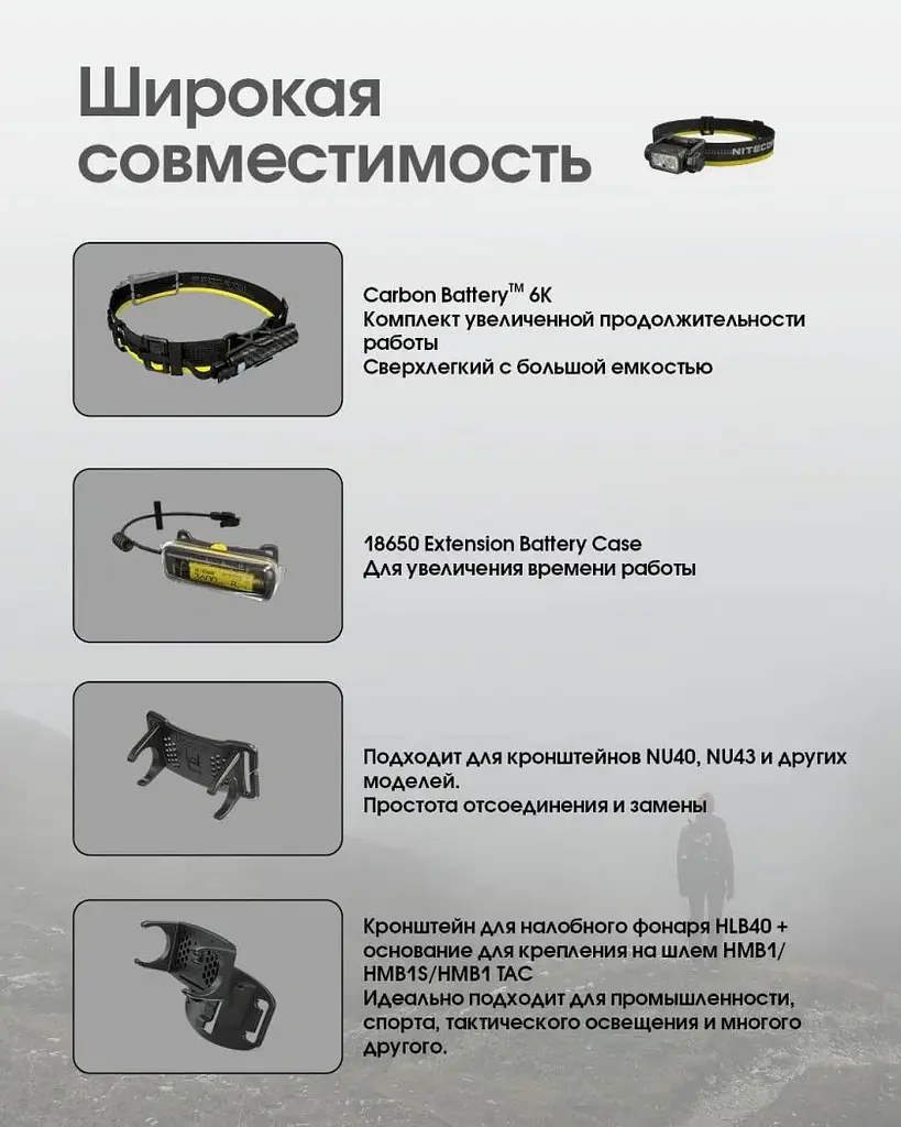 Налобный фонарь Nitecore NU45 с датчиком приближения USB Type-C 1700лм (11 режимов) - фото 6
