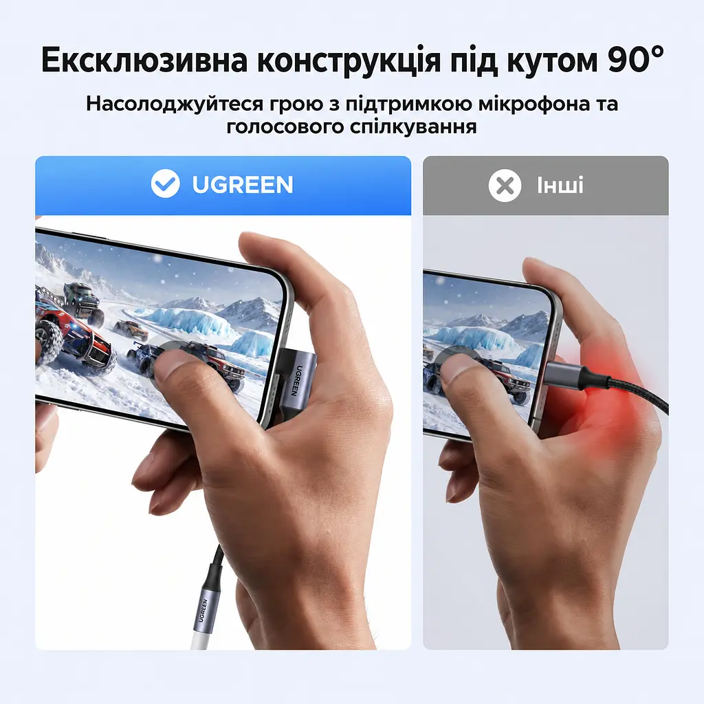 Аудіоперехідник UGREEN CM991 зі штекера USB-C на гніздо 3,5 мм Jack із ЦАП DAC до 24 біт/96 кГц з підтримкою мікрофона гарнітури з підтримкою пульта сумісних навушників для музики та дзвінків з кутовим штекером 90° з кабелем у нейлоновому обплетенні довжина 10 см сірий (95589) - фото 9
