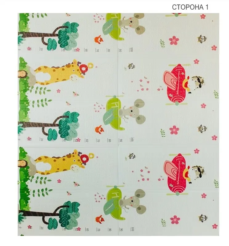 Дитячий двосторонній складаний килимок Poppet Транспорт і Зоопілоти, 200х180 см (PP005-200) - фото 2