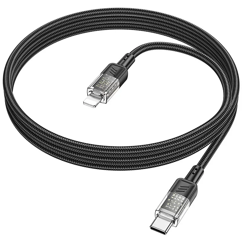 Дата кабель Hoco U129 Spirit Transparent Type-C to Lightning 27W (1.2m) Black - фото 3