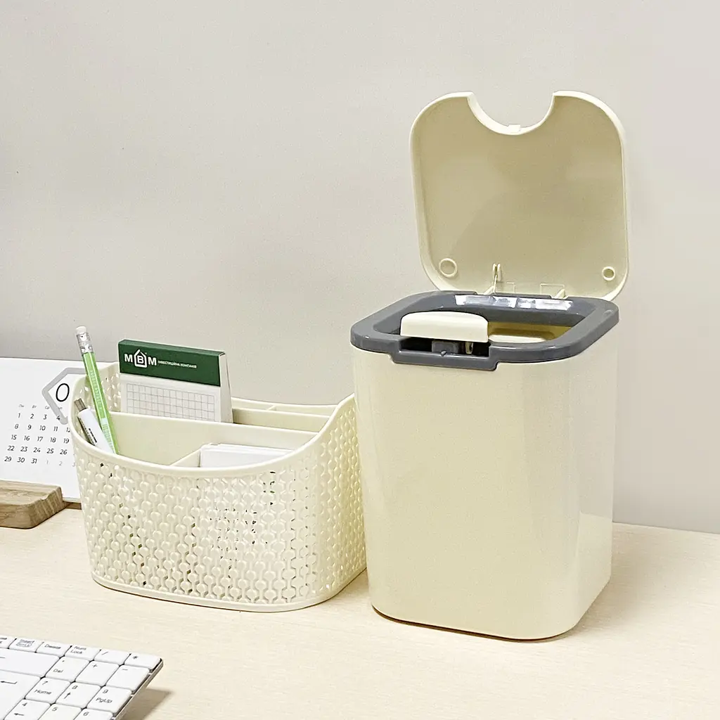Ведро для мусора MBM My Home с крышкой 2 л бежевое (BIN-06 2L BEIGE) - фото 5