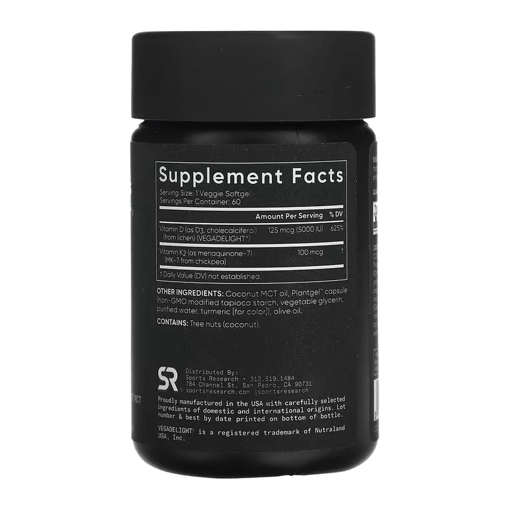 Вітаміни D3 і K2 Vegan D3 5000iu + Vitamin K2 100mcg - 60 softgels - фото 2