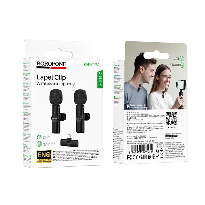 Бездротова мікрофонна система BOROFONE BFK16A Winner dual-mic (Type-C) Black - фото 9