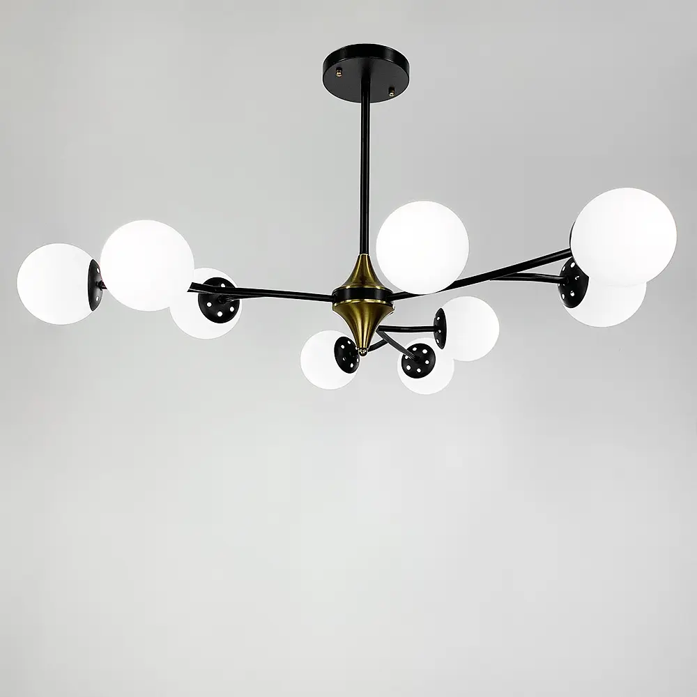 Черная люстра с поворотными веточками на 9 белых плафонах d=120 | Ст. K 21/9 BK+WT новый d12 | Line F - фото 3