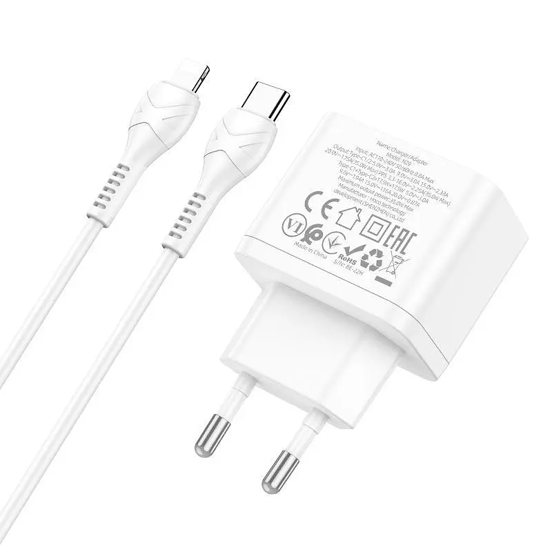Адаптер мережевий HOCO Type-C to Lightning Cable Triumph charger set N29 2Type-C 35 W white - фото 2