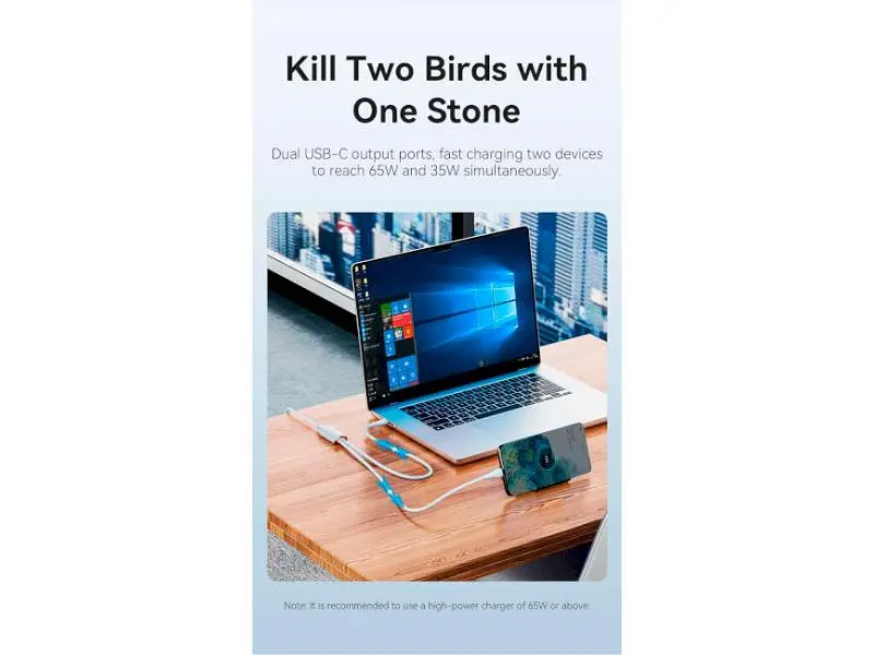 Кабель Vention 2-in-1 USB-З to Dual USB-C 100W 1.5м Blue (CTMSG) - фото 2