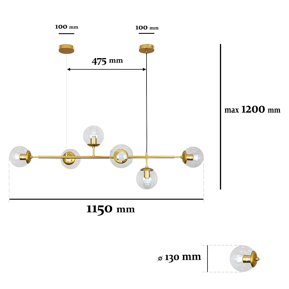 Люстра стельова Levistella 7529802-6 GD+CL, E27, 6 плафонів, прозоре скло, золото, сучасний стиль для дому - фото 2
