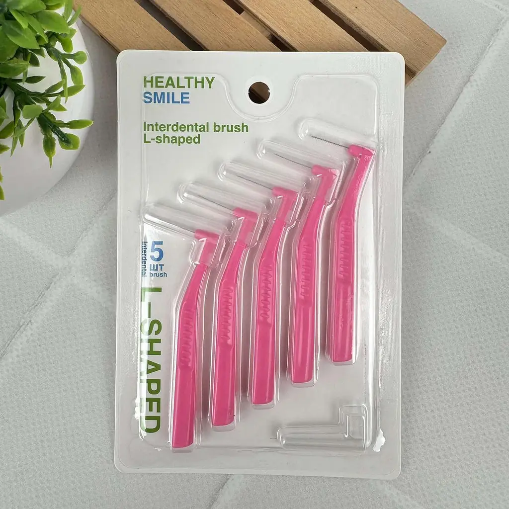Міжзубні йоржики Healthy Smile ISO 0, PHD 0.6 мм, кутові, рожеві, 5 шт, для щоденного використання та брекетів - фото 2