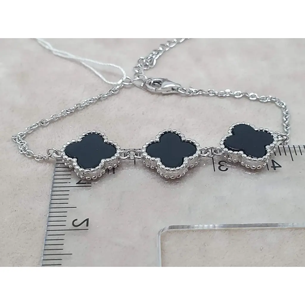 Срібний браслет TOP Silver Конюшина з оніксом. 550058Ч - фото 2