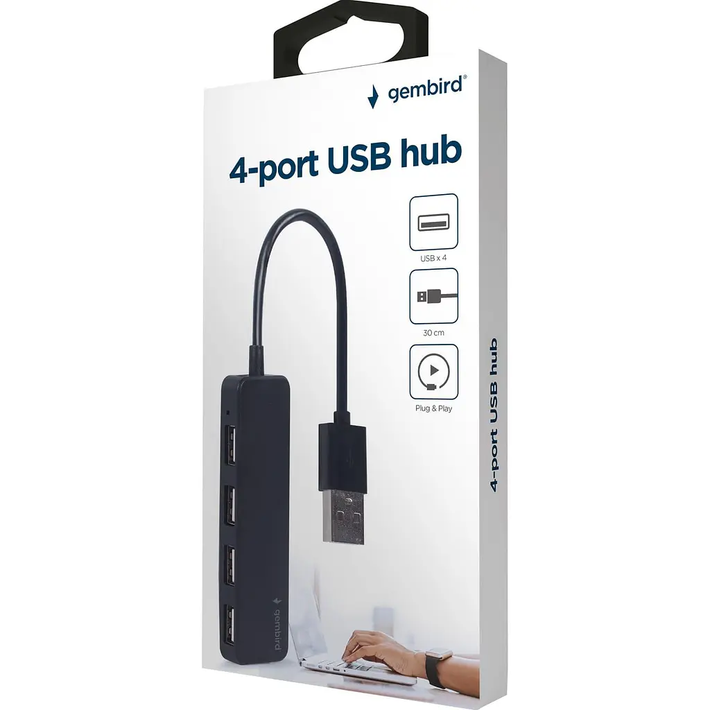 USB-Хаб Gembird 4 порти USB 2.0 UHB-U2P4-06, пластик, чорний (UHB-U2P4-06) - фото 3