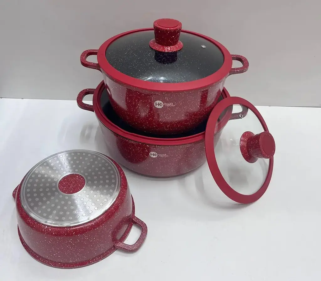 Набір посуду з гранітним антипригарним покриттям Higher Kitchen HK-325 (Чорний, червоний) - фото 7
