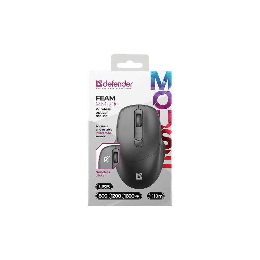 Мишка Defender Feam MM-296 Wireless Black (52296) - фото 3