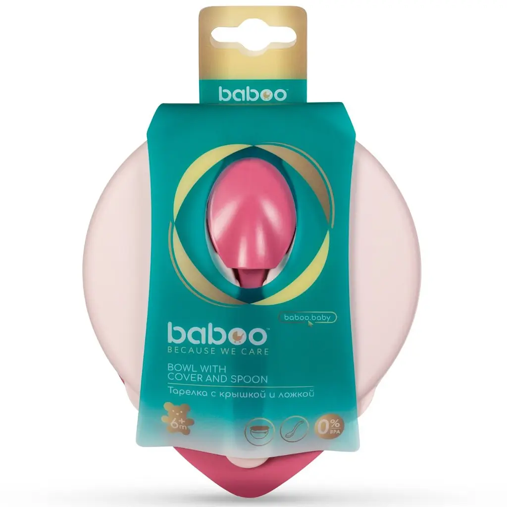 Мисочка Baboo, с крышкой и ложечкой, 6+ мес., розовая (9-027) - фото 3