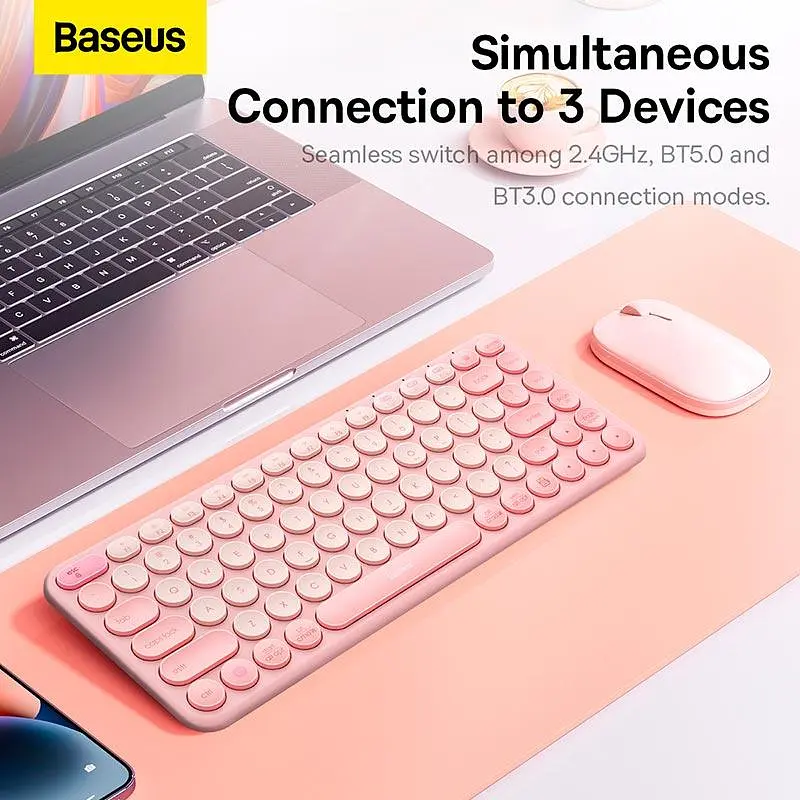 Клавиатура Baseus K01A Wireless Tri-Mode Keyboard 2.4G + BT1 + BT2 беспроводная розовая - фото 6