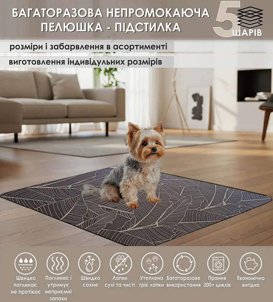 Многоразовая подстилка Giselle  60х75 см пеленка для собак, суперпоглощающая, непромокаемая, антизапах 5004030 - фото 2