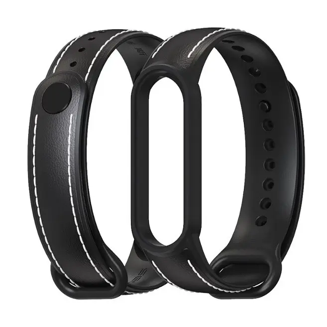 Ремінець для Xiaomi Mi Band 5/6 силікон + шкіра MiJobs Чорний (1540701) - фото 3