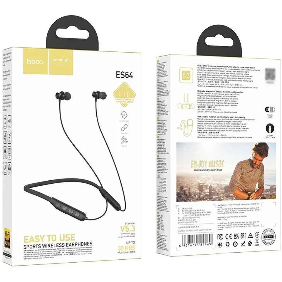 Беспроводные наушники Hoco ES64 спортивная гарнитура затылочная дуга черная - фото 3