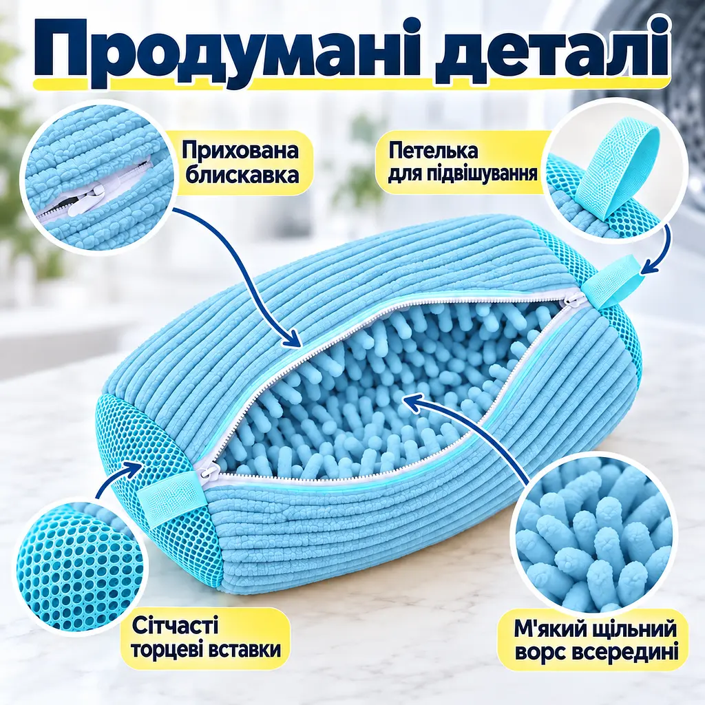 Мішок для прання взуття для пральної машини, багаторазовий, зі щільним мікрофібровим ворсом, 39×19 см KT9003901 - фото 4