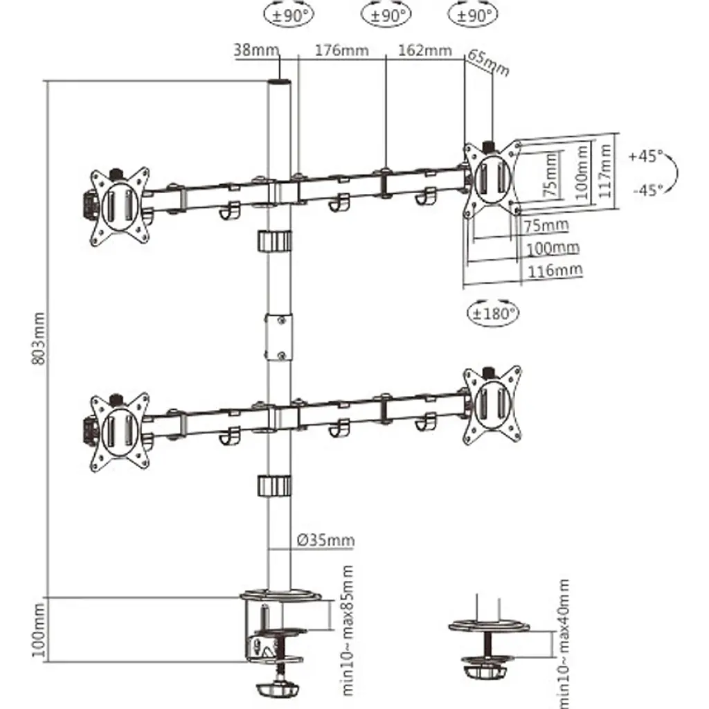Настільне кріплення для моніторів HiSmart HS082437 17-32` Black [109027] - фото 3