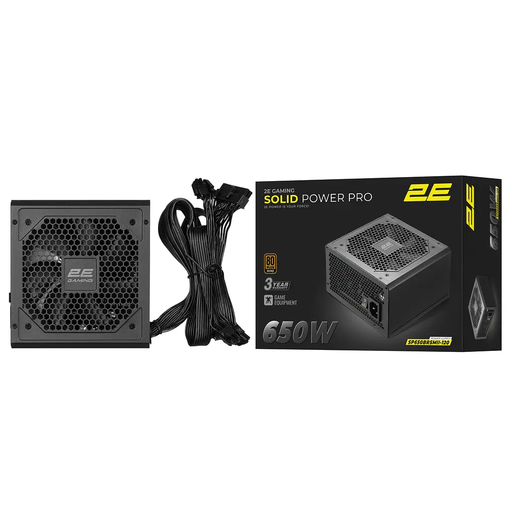 Блок питания 2E GAMING Solid Power Pro ATX3.1 GEN5.0 (650 Вт), >85%, 80+ Bronze, 120 мм, 1xMB 24-контактный (20+4), 2xCPU 8-контактный (4+4), 3xMolex, 6xSATA, 4xPCIe 8-контактный (6+2), 1x12VHPWR, полумодульный - фото 5