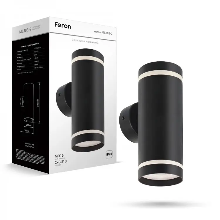 Накладний світильник Feron ML388-2 під лампу чорний (40159) - фото 2