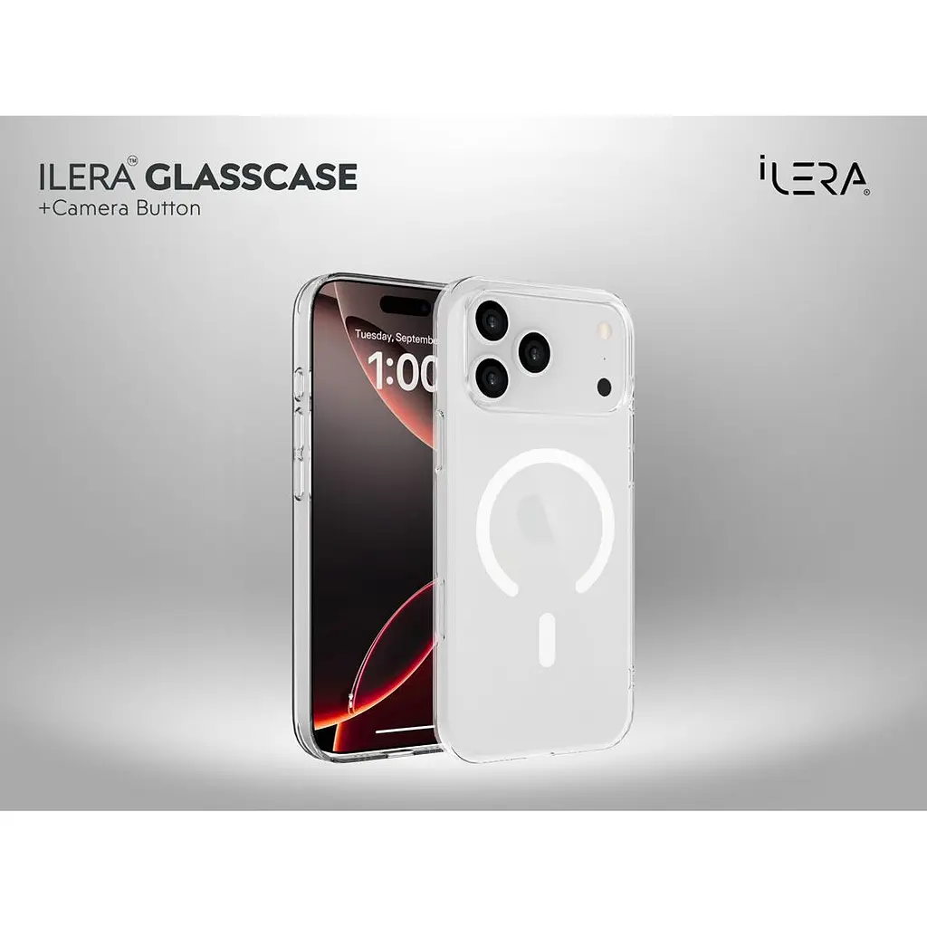 Чохол iLera GlassCase + Camera Button with MagSafe для Apple iPhone 17 Pro Max Transparent (ILGCLCa17PrMx) [150420] - фото 7