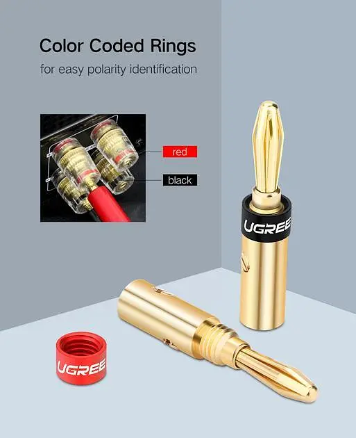 Конектор Brass Speaker Plugs UGREEN 30513 набір перехідників типу «банан» 4шт Жовтий (30513) - фото 5