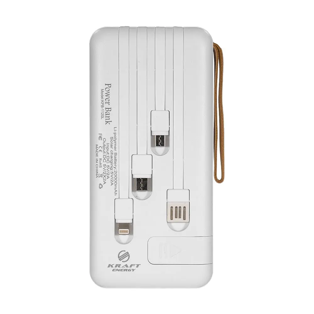 Повербанк 20000mAh Power Bank Kraft KPB-1120L White LED-ліхтар (43-00054) - фото 3