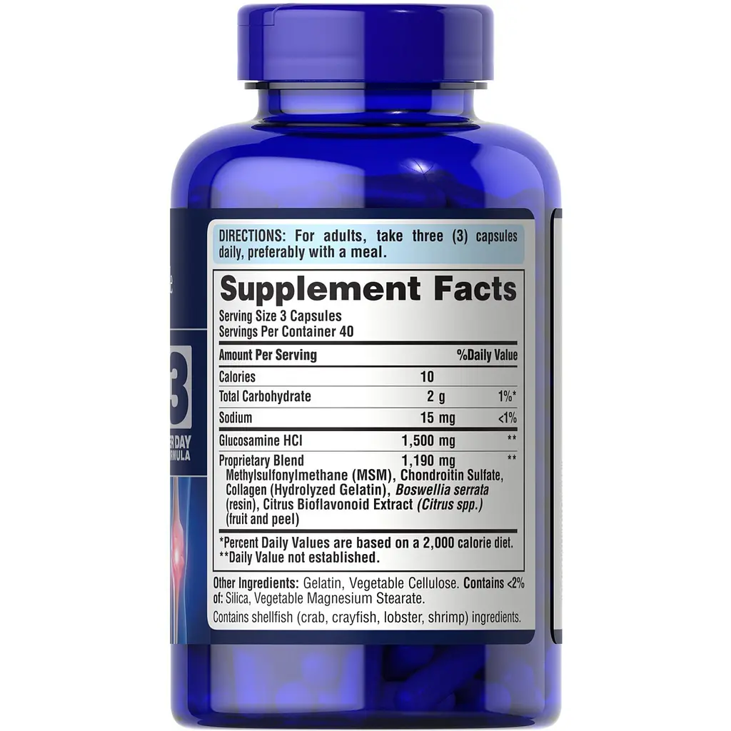 Глюкозамін хондроїтин і МСМ Puritan's Pride Double Strength Glucosamine Chondroitin MSM 120 каплет - фото 2