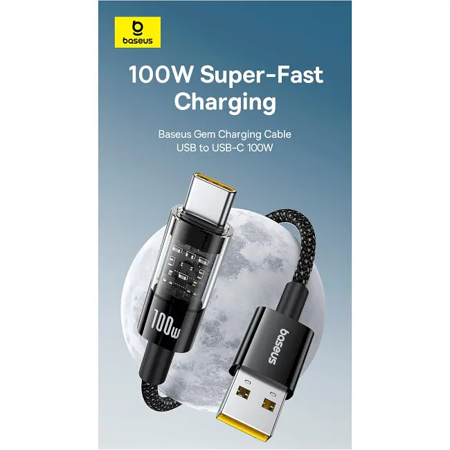 Кабель Baseus Gem Fast-Charging Cable USB to Type-C 100W 1m P10373002211-00 White - фото 6