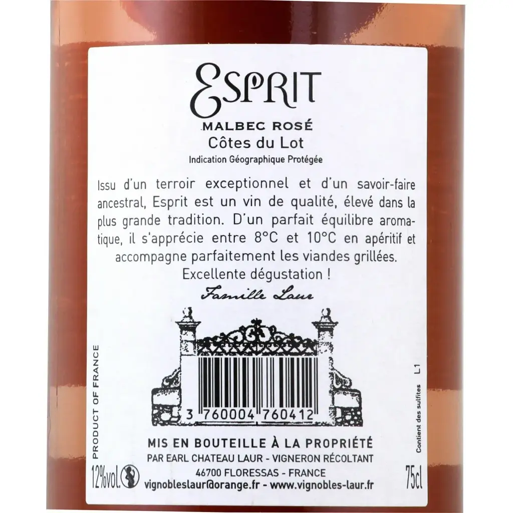 Вино Chateau Laur Esprit IGP Cot du Lot рожеве сухе 0.75 л  - фото 3