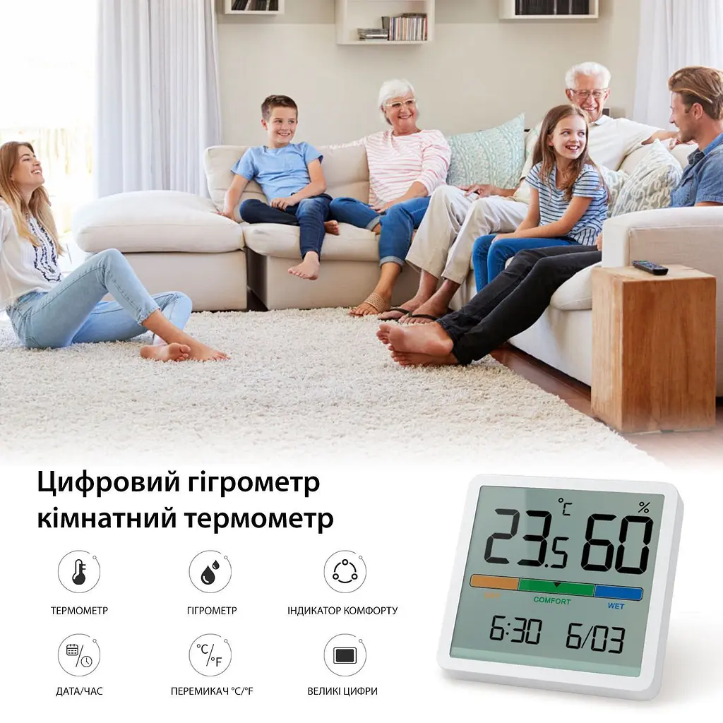 Метеостанція Youpin Temperature Humidity Clock [YGH5253] біла [140165] - фото 5