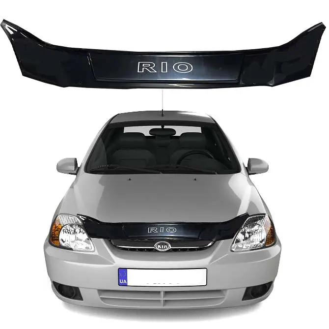 Дефлектор капоту мухобійка для Kia RIO II 2005-2011 Євро кріплення Voron Glass
