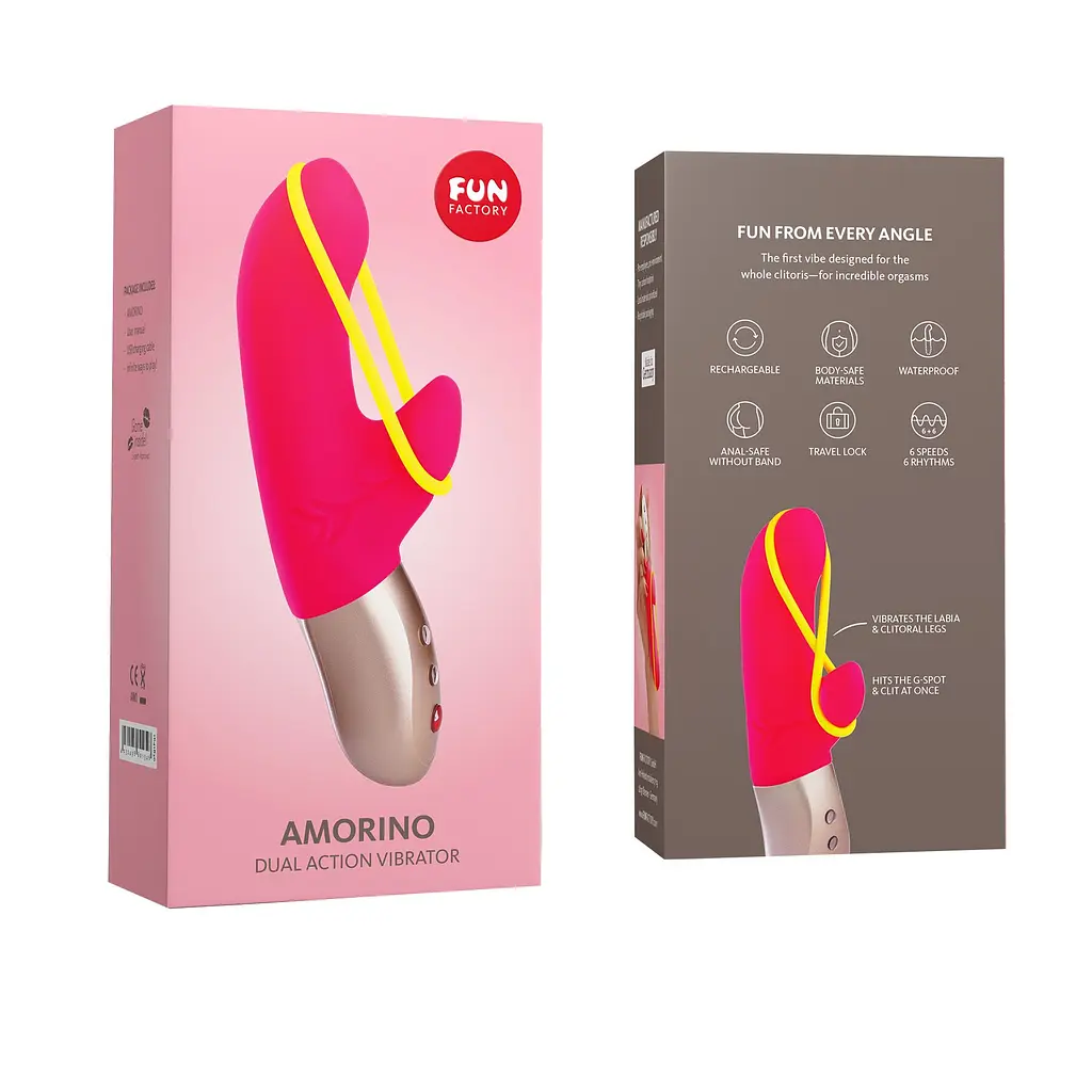 Мінівібратор-кролик зі стимулювальною стрічкою Fun Factory AMORINO pink/neon yellow, стрічка знімна - фото 5