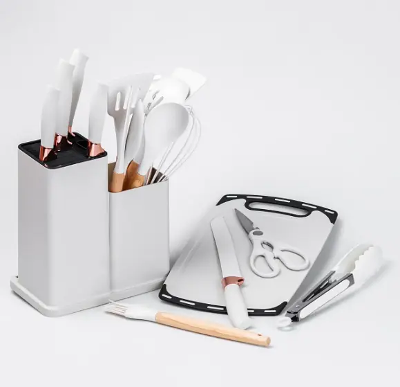Кухонний набір ножів та аксесуарів Kitchenware Set, 20 предметів ∙ Інструменти для кухні з підставкою та обробною дошкою - фото 4