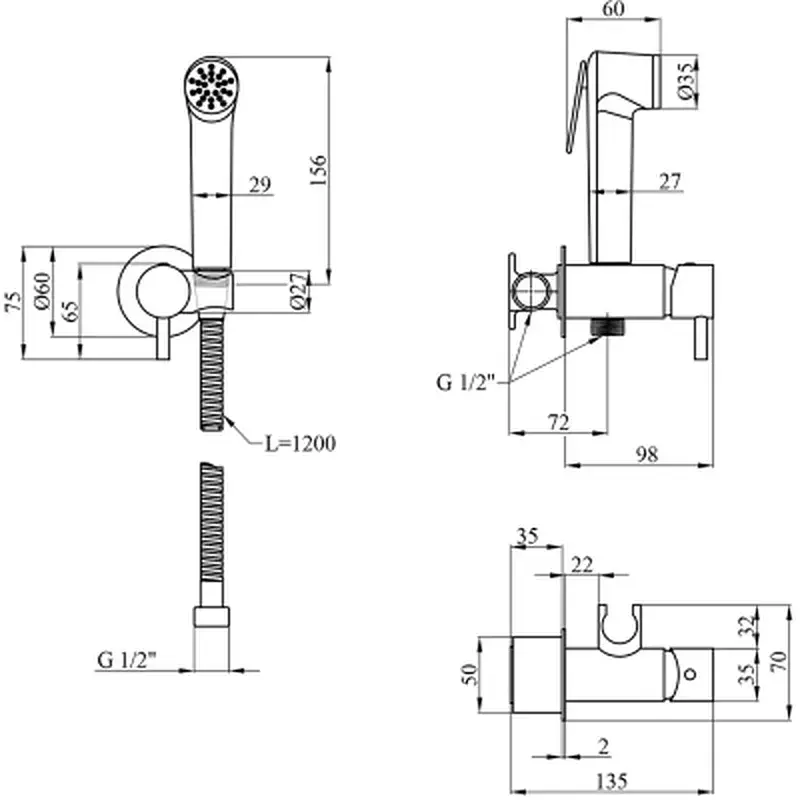 Душовий гарнітур Kroner Armada-W063 + змішувач Armada-W010 + змішувач Bidet-C082 (CVS30213) - фото 12