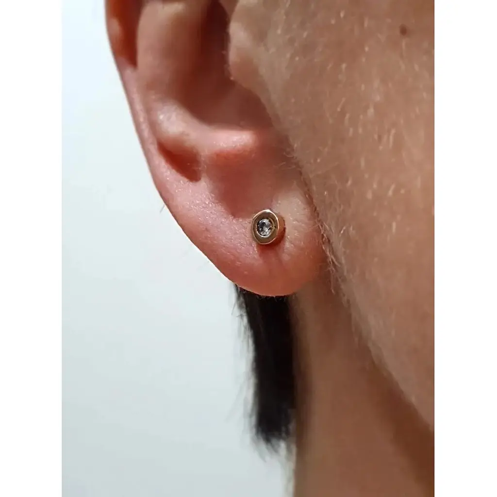 Золота моносережка-пуссета Астор з фіанітом. 213-2267/1 - фото 2