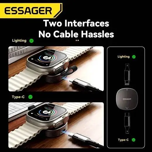 Бездротова зарядка CasePro Essager 2.5W Gunmetal Grey для Apple Watch Ultra/10/9/8/7 - фото 2