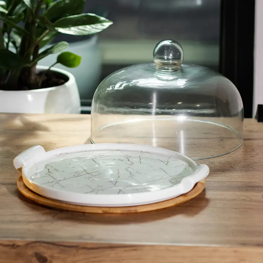 Тортовница Yiwu фарфоровая со стеклянной крышкой 25 см HP1203 - фото 8