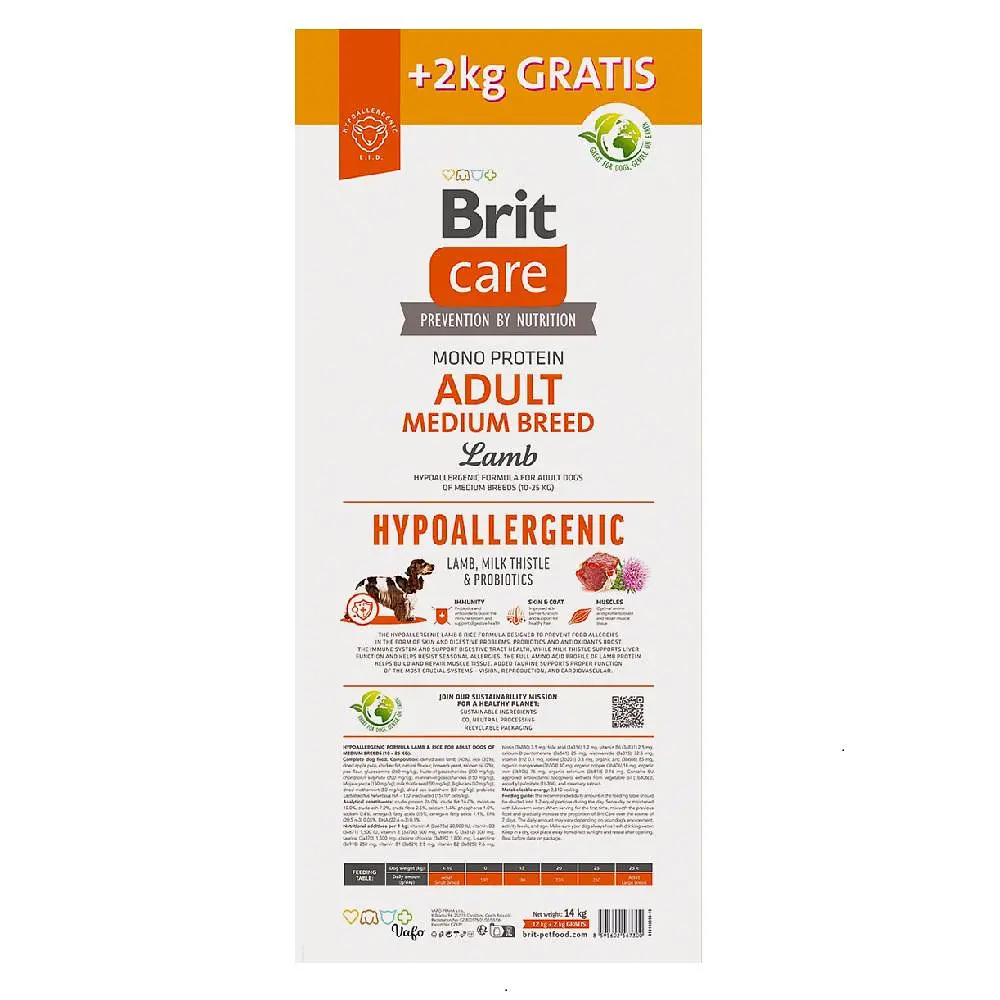 Корм сухий Brit Care Dog Hypoallergenic Adult Medium Breed для дорослих собак середніх порід гіпоалергенний з ягням 12+2 кг - фото 2