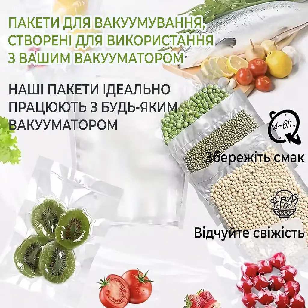 Вакуумні пакети для вакуумного пакувальника харчових продуктів, рулон 20 х 500 см Прозорий 87992 - фото 4