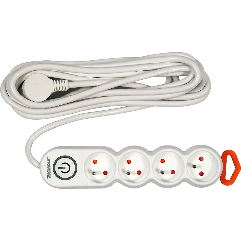 Подовжувач мережевий Sthor 5 м 4 гнізд і вмикач 3-жильний 1.5 мм² з заземленням білий (72355) - фото 2