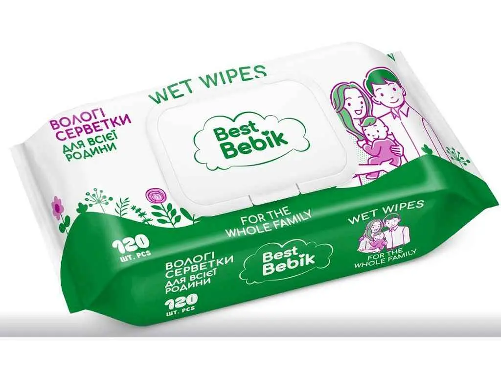 Вологі серветки BEST BEBIK 120шт Для всієї родини (клапан)