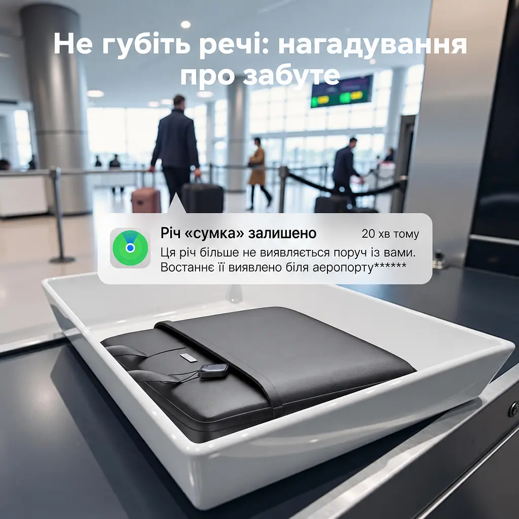 Bluetooth 5.0 трекер для пошуку речей UGREEN FineTrack CM919 AirTag пошукова мітка Apple Find My лише для iOS із заряджанням через USB-C зі звуковим пошуком поблизу зі сповіщенням про залишену річ з режимом втрати та контактами для повернення до 12 місяців від одного заряду темно-сірий із чорним (75119) - фото 6