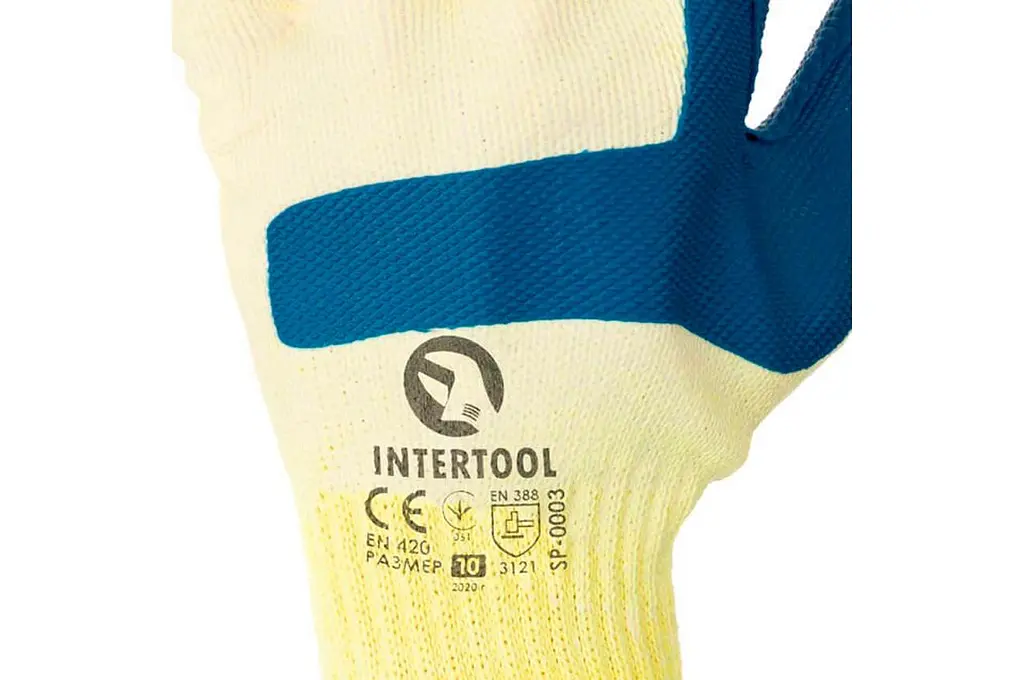 Рукавички робочі захисні Intertool скляра латексна 10" синя (в упаковці 6 шт.) - фото 3