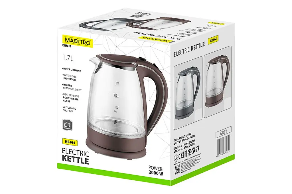 Электрочайник стеклянный Maestro MR-064-GREY 1.7 л 2000 Вт серый - фото 4