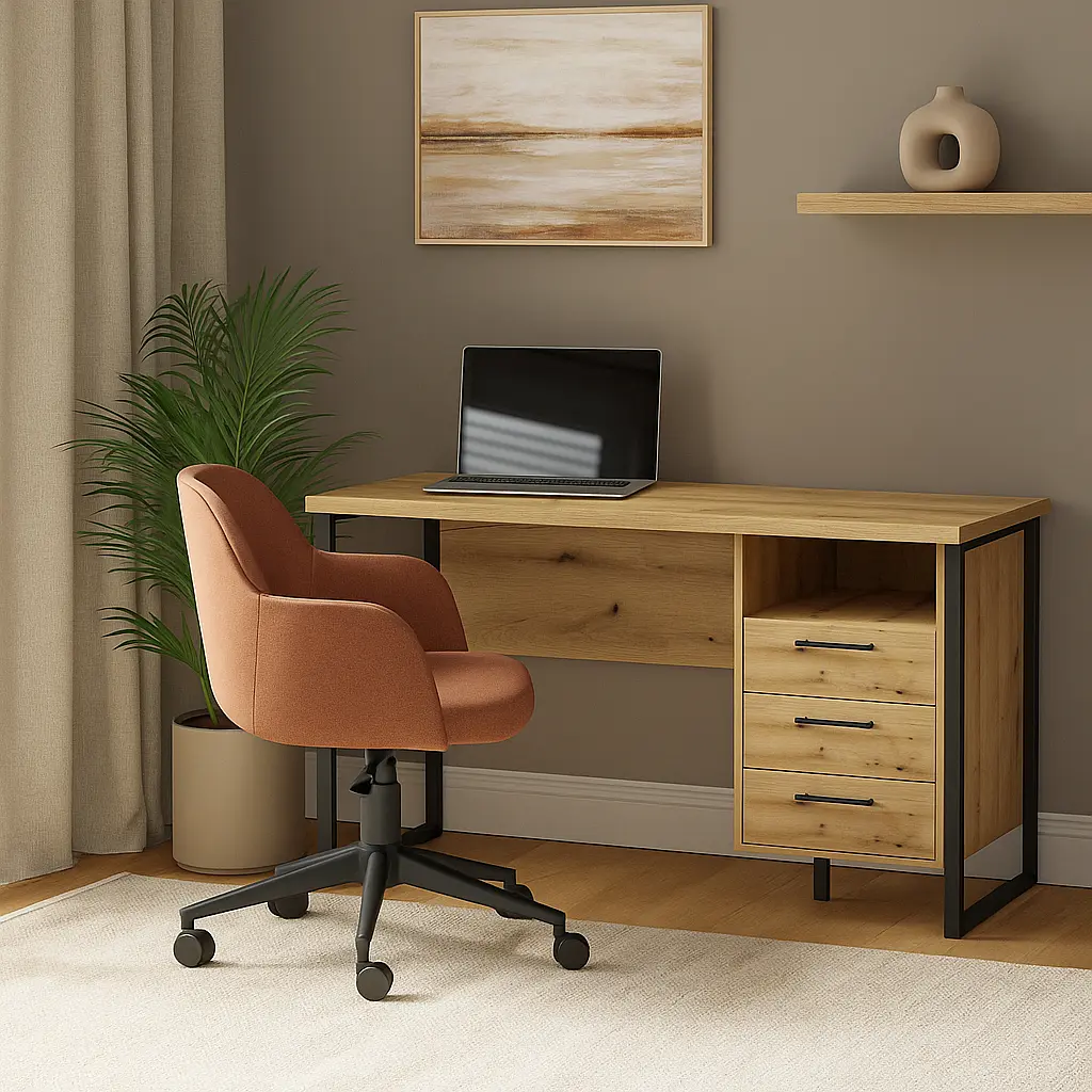 Стол прямой лофт с тумбой ОП-173 Orange-Line 1600х600х750 Черный/Дуб Эвок прибрежный - фото 2