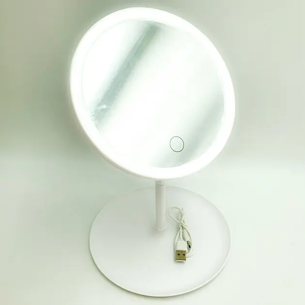 Дзеркало з Led підсвічуванням та акумулятором кругле косметичне для макіяжу регулювання та яскравості світіння UKC 809 білий - фото 3
