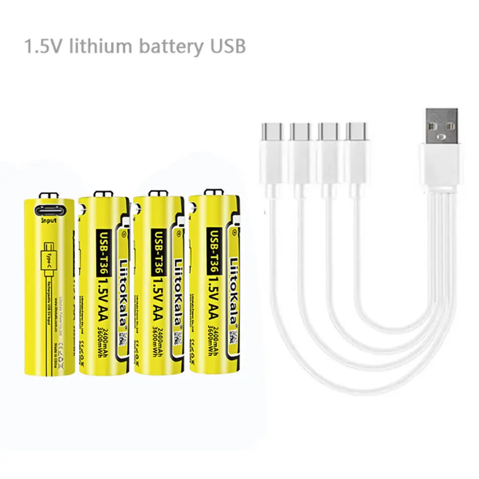 Набір акумуляторів з 4 шт LiitoKala USB-T36 + USB Type-C кабель зарядки - фото 2