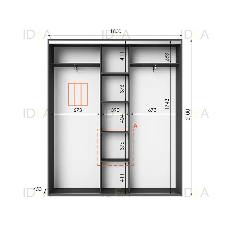 Шафа-купе Idea серія 6 180 x 45 x 210 см Антрацит - фото 2